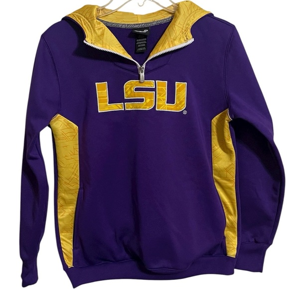 GEN 2 LSU PURPLE & YELLOW 1/4 ZIP YOUTH/WOMENS HOODIE SZ LG 14/16 - Picture 1 of 13